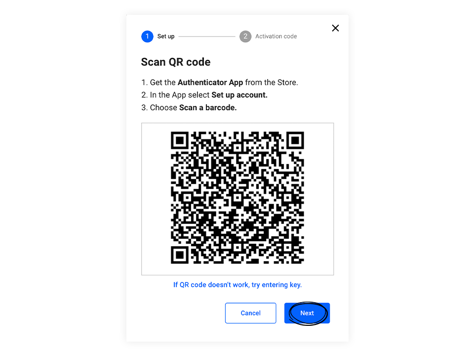 QR code from the Authenticator app