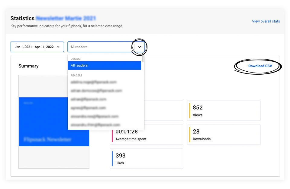 download CSV statistics for your flipbooks in flipsnack