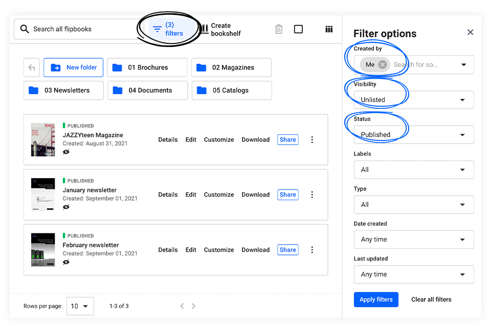 Add multiple filters for flipbook searching in Flipsnack app 