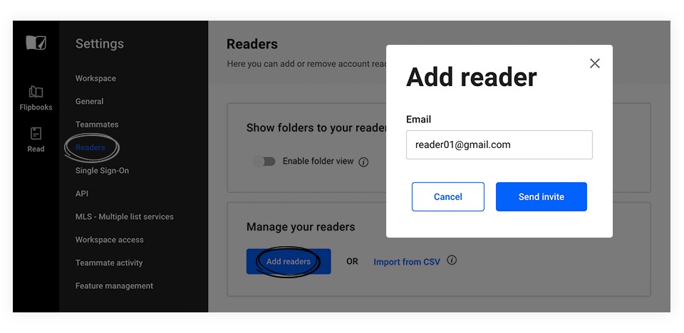 Adding readers' email in Flipsnack