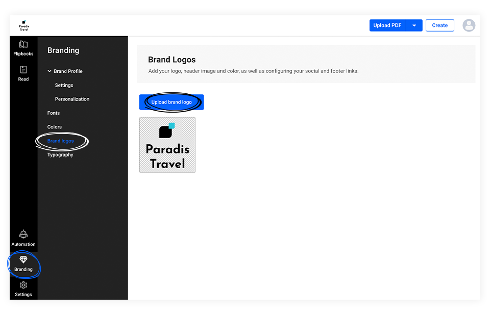 upload your brand logo in Flipsnack