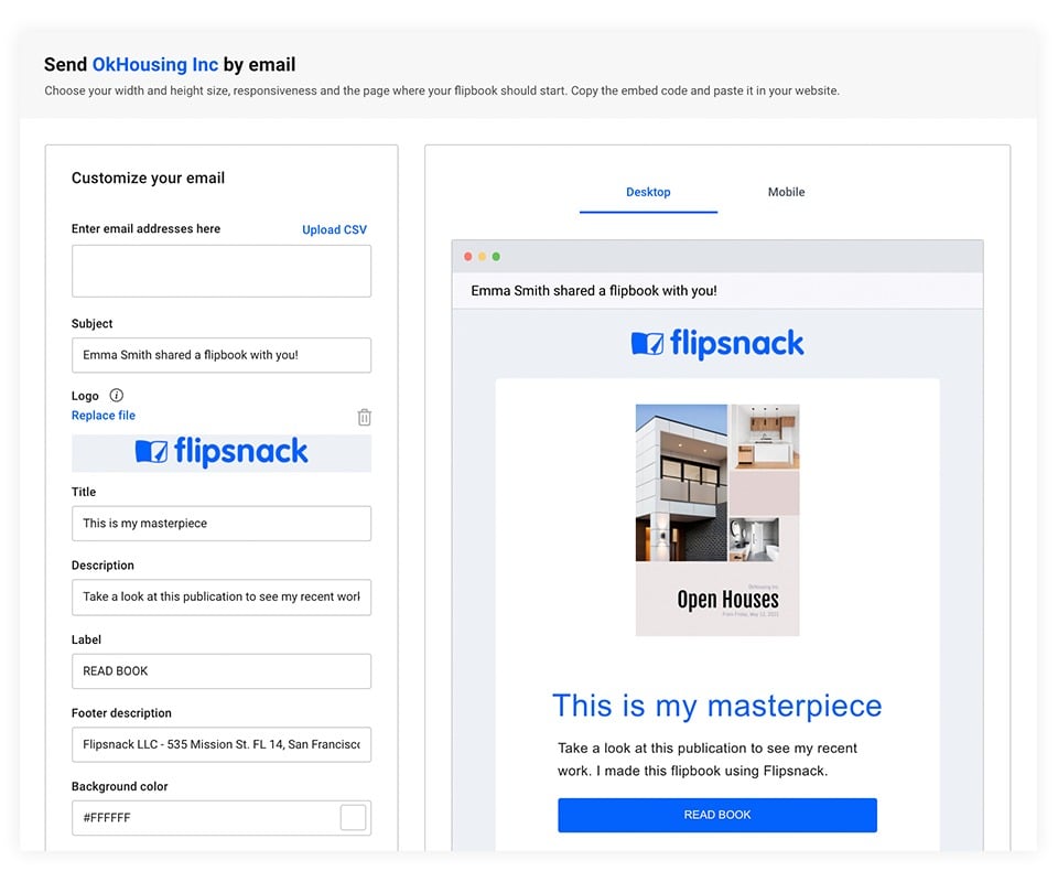 How to share your flipbook by email in Flipsnack