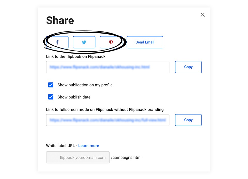 Sharing on social media options in Flipsnack