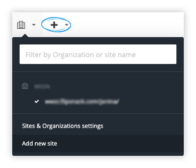 Adding a new site by clicking on the organization icon