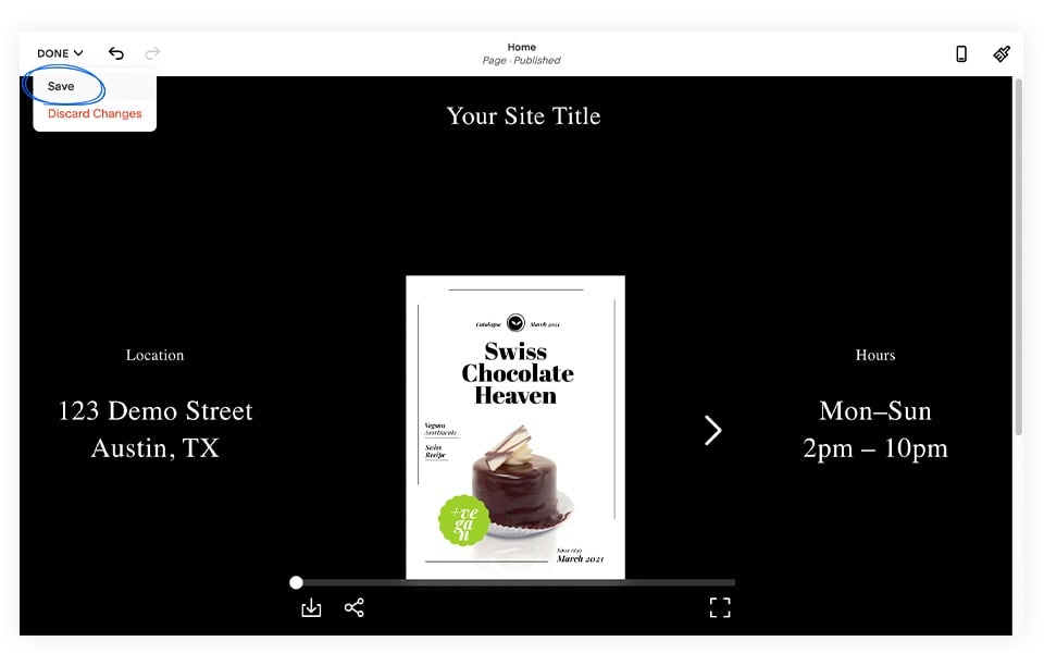 Editing options for your pasted embed in Squarespace