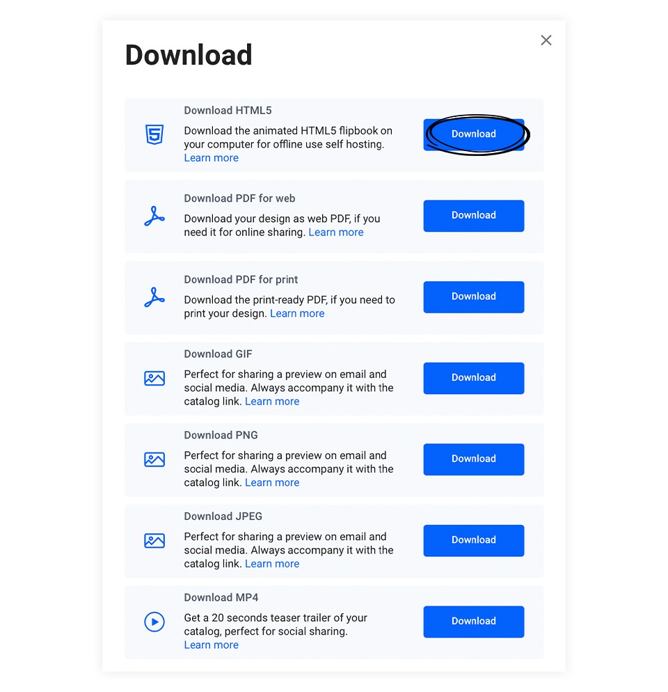 Download options in Flipsnack