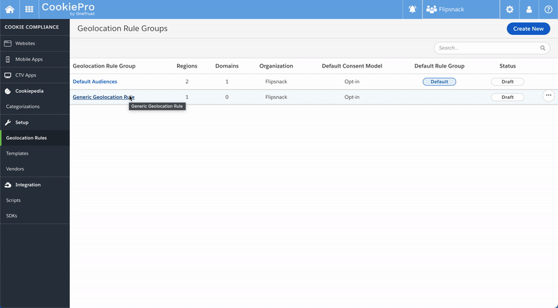 Different templates for different locations available in CookiePro