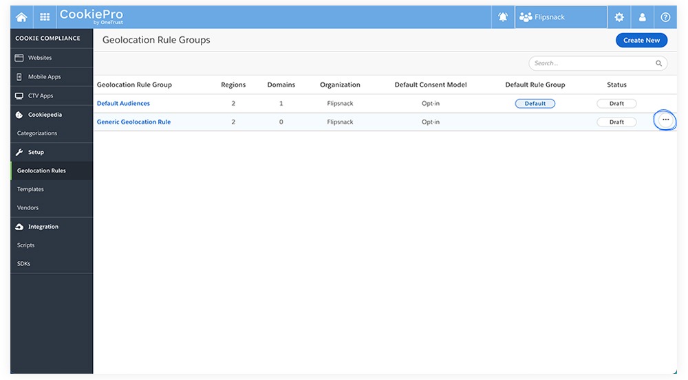 Assign geolocation rule group to your domain in CookiePro