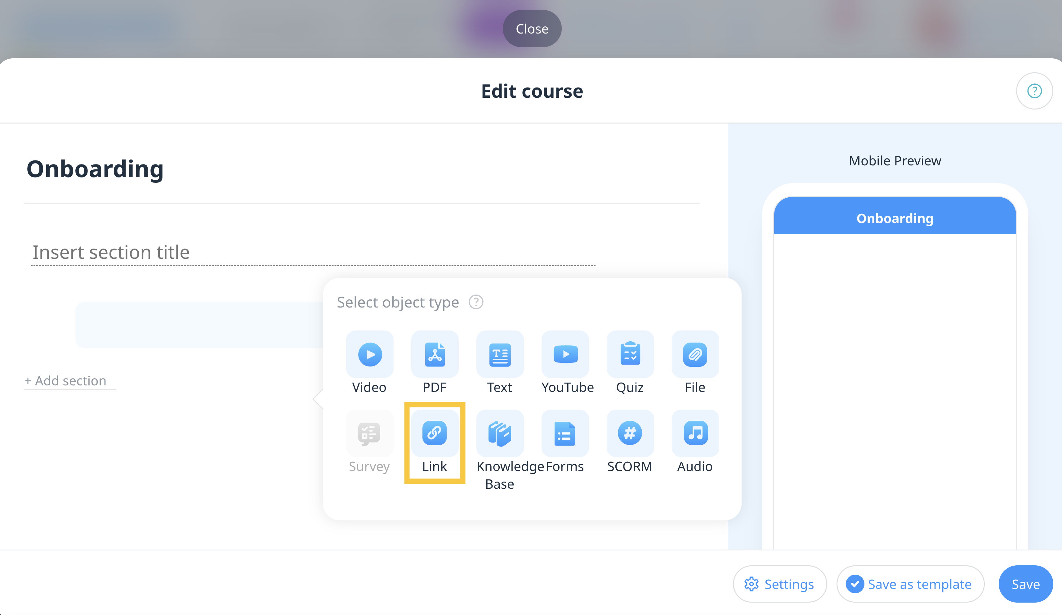 Add a link element to the Connecteam course