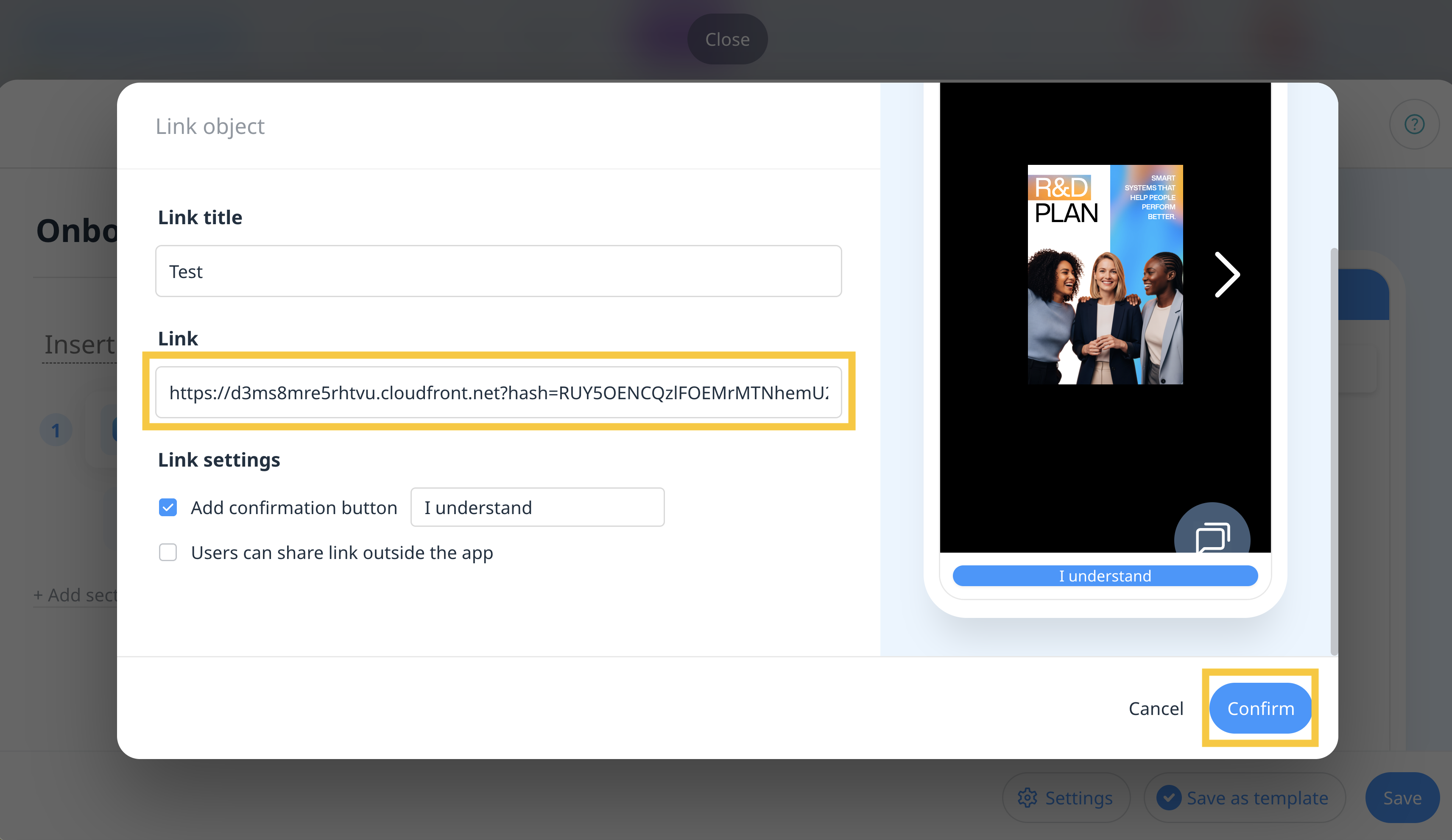 Paste the code in the link field and confirm