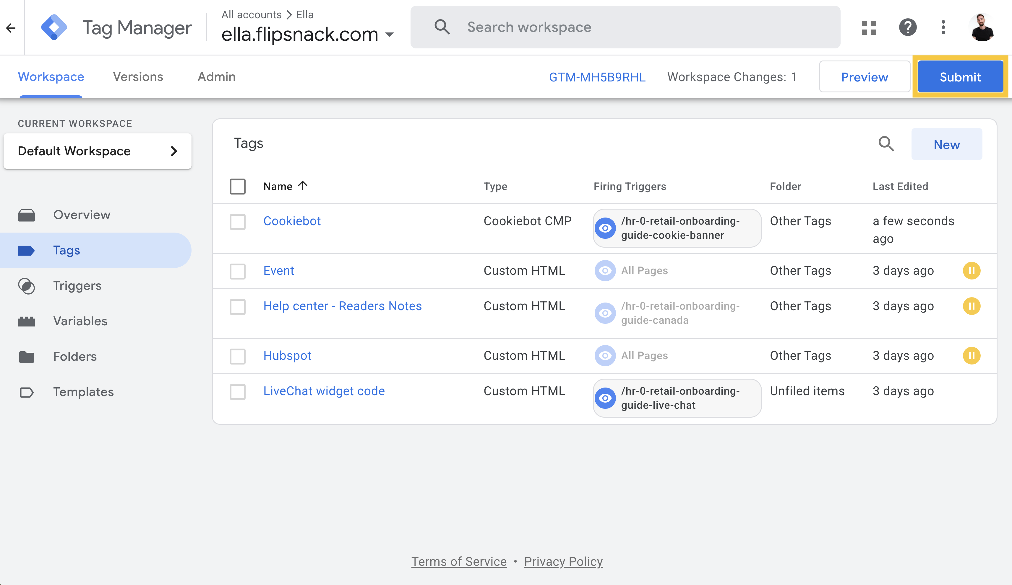 Submit changes and publish container