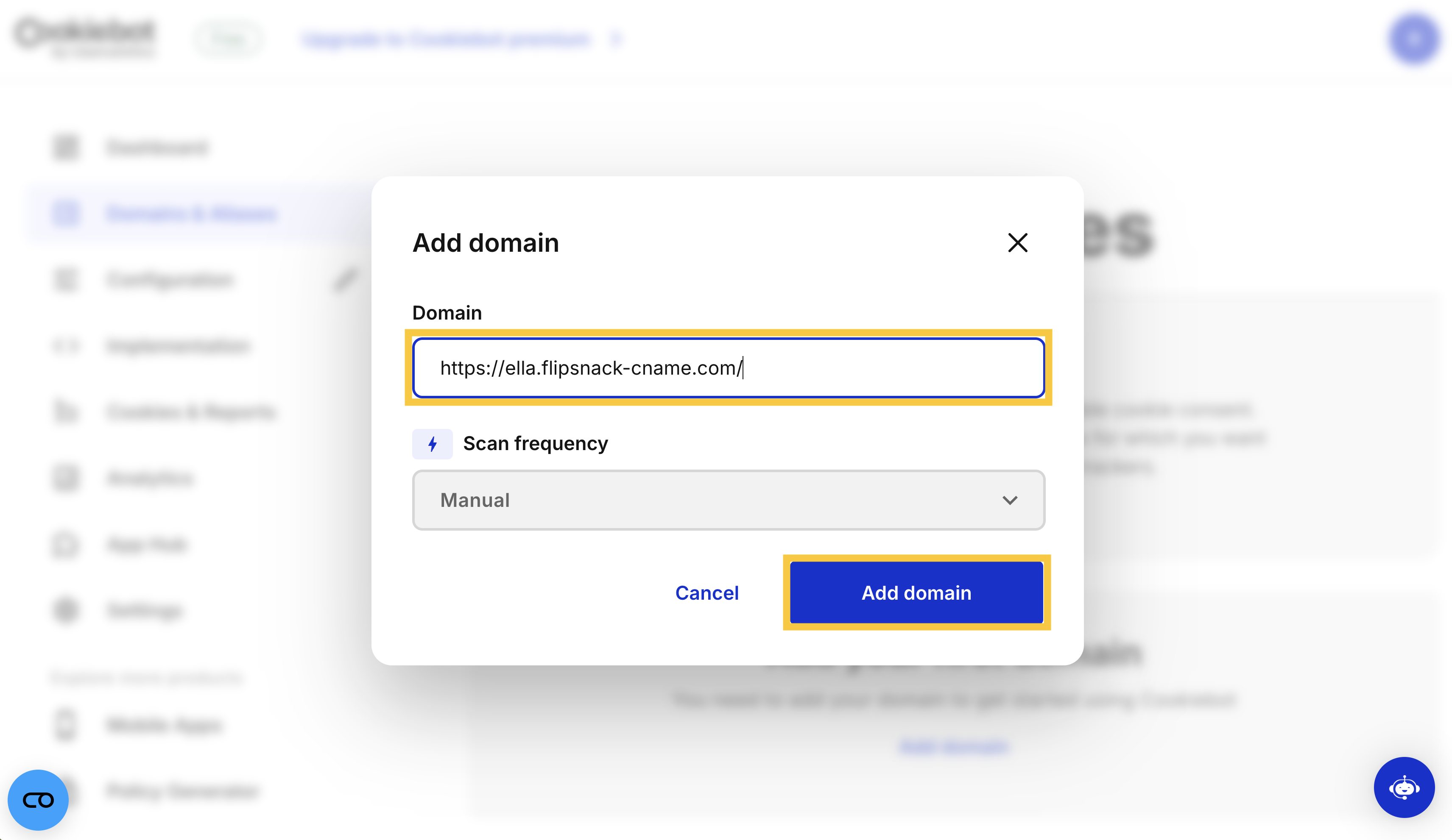 Add domain and choose scan frequency