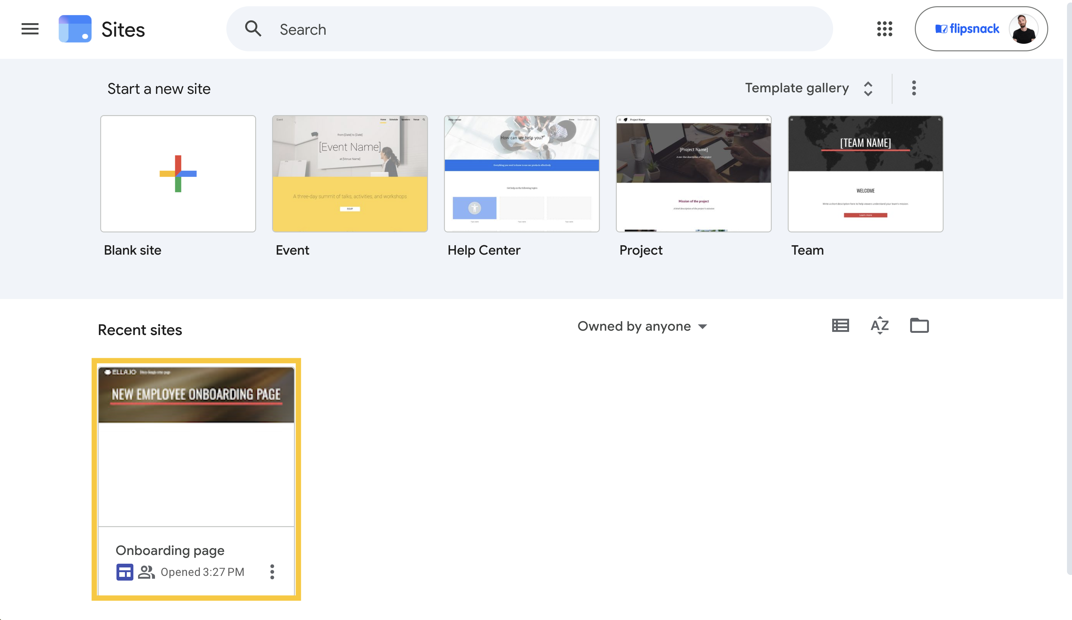 Select your page or create a new one in Google Sites