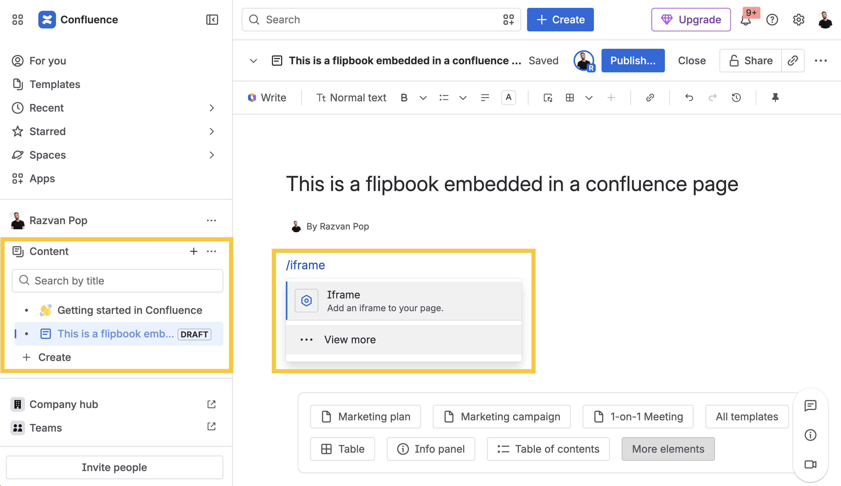 Select iframe element in Confluence