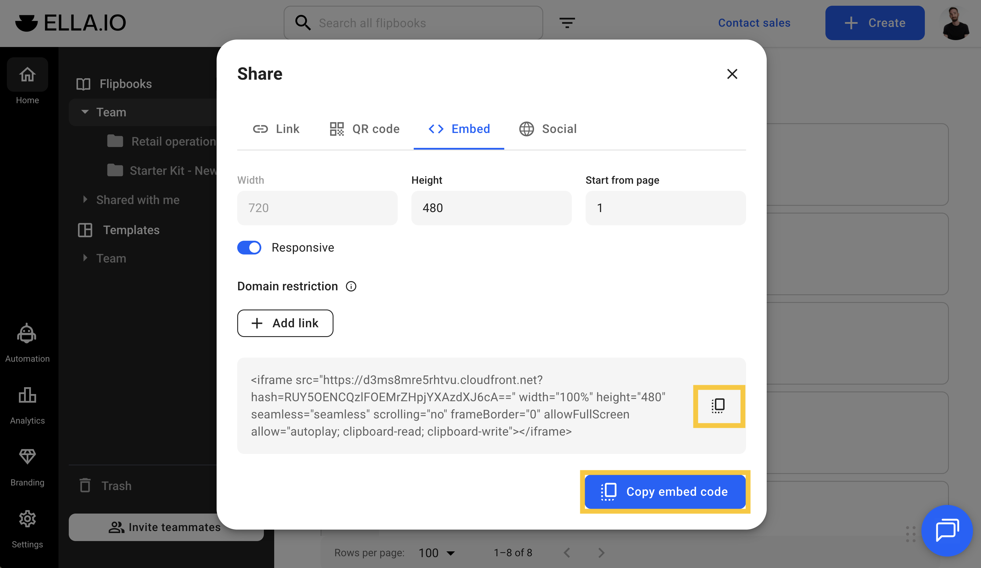 Copy iframe code from Flipsnack