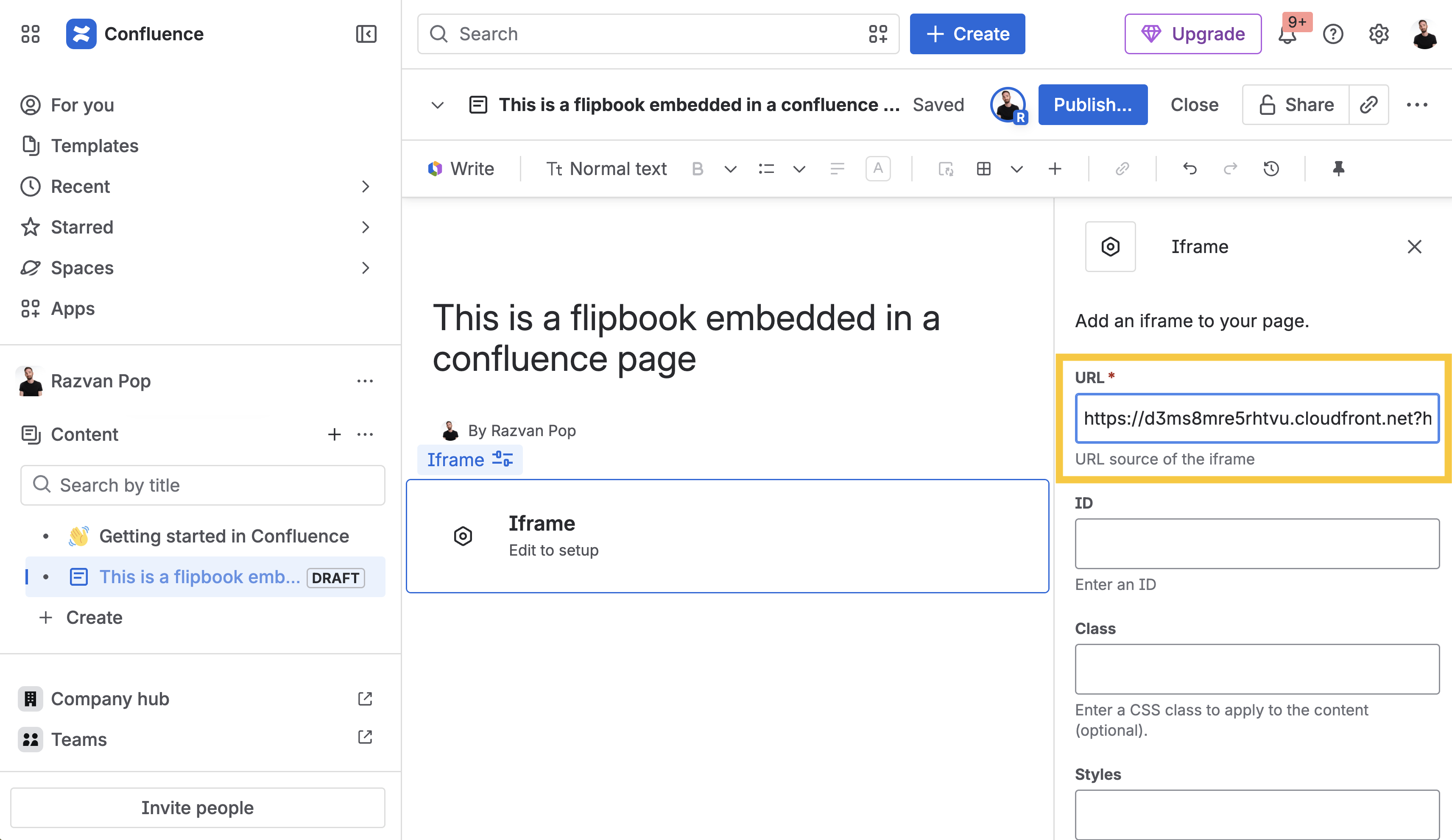 Paste URL into Confluence iframe macro