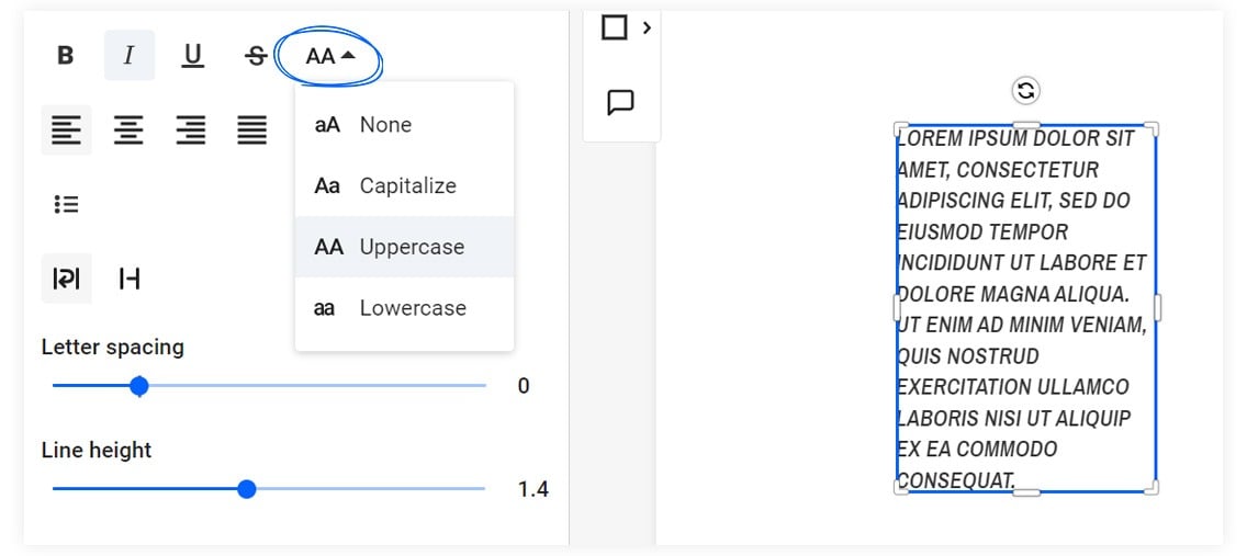 Enabling uppercase or lowercase in Design Studio