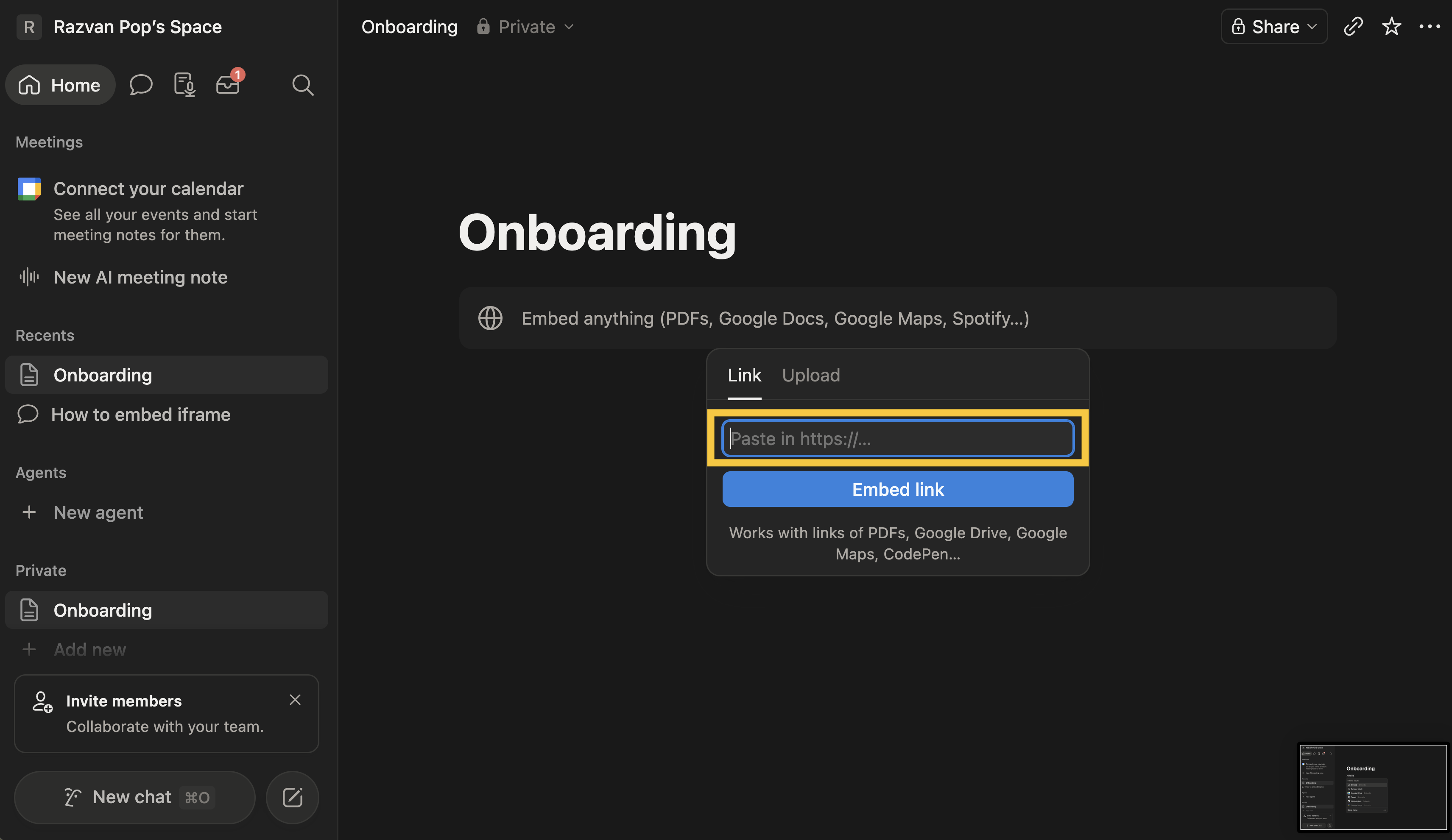 Empty embed link field in Notion