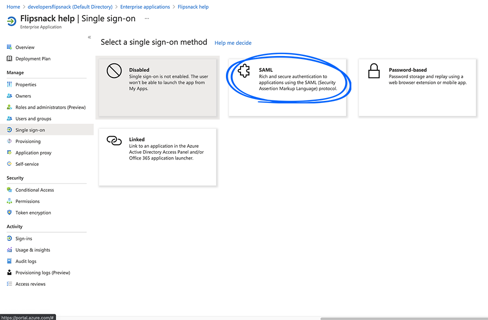 Choosing the SAML option