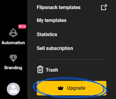 upgrade button in flipsnack