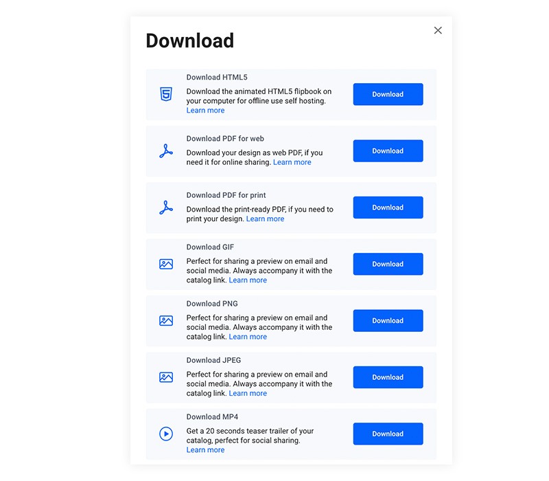 Download overlay presenting different options