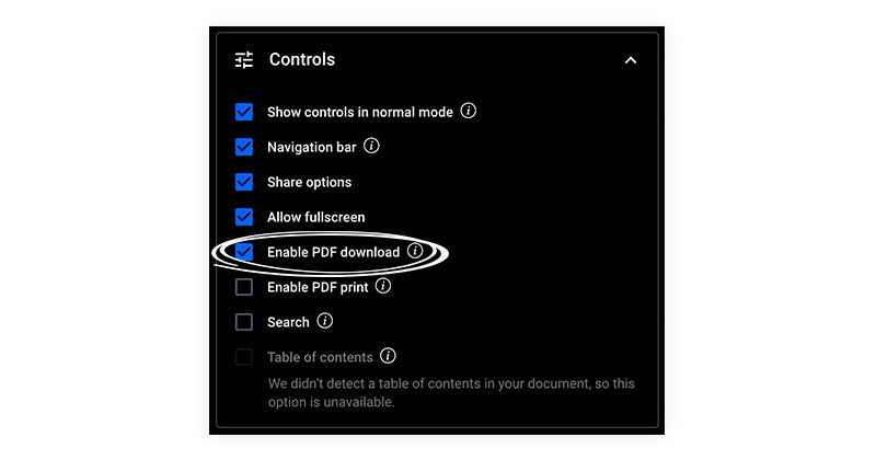 Enable PDF for print in Flipsnack