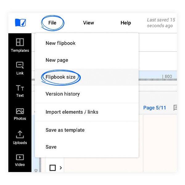 Flipbook size option available in Design Studio