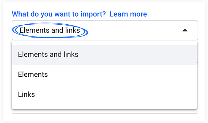 Importing elements and links option