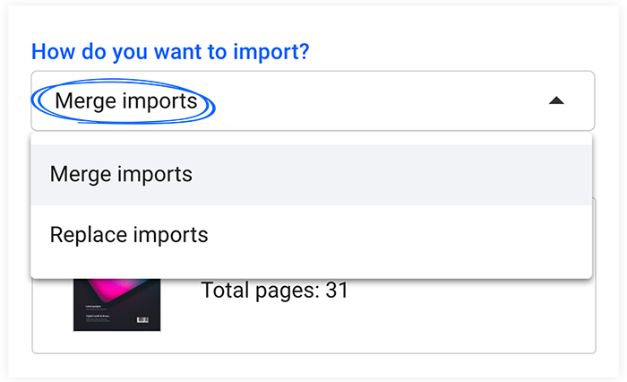 Selecting the merge imports option