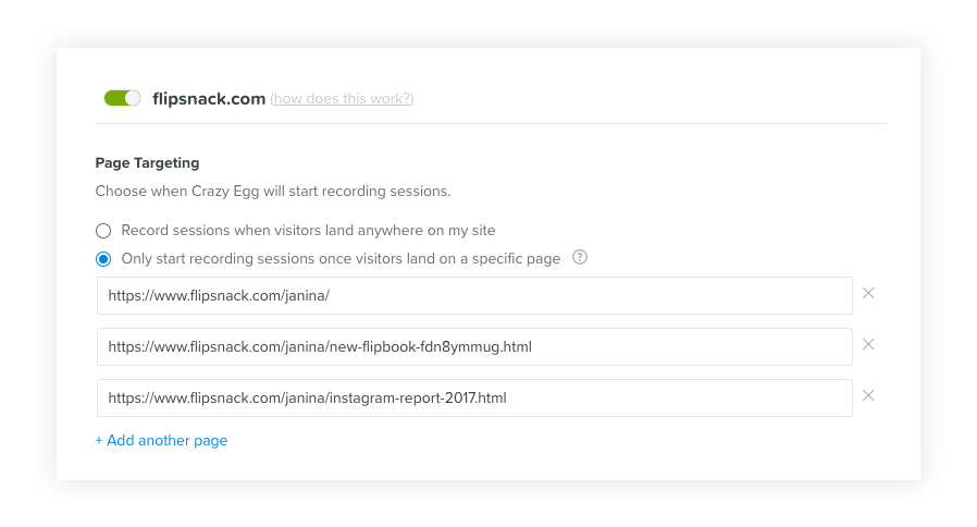 Targeting the pages you want Crazy Egg to start recording sessions
