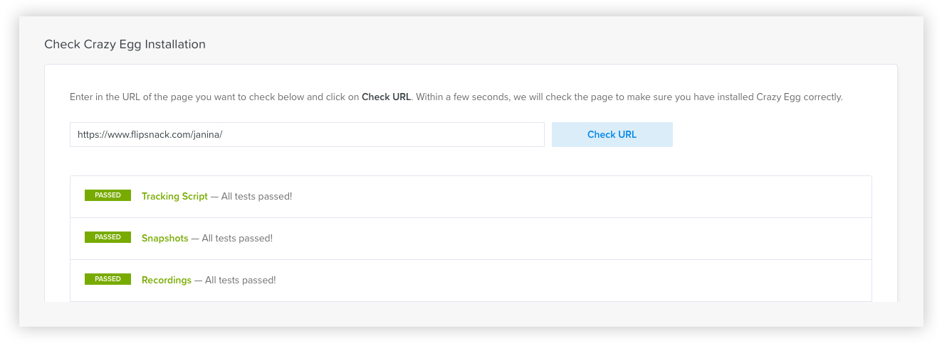 Checking up the Crazy Egg installation