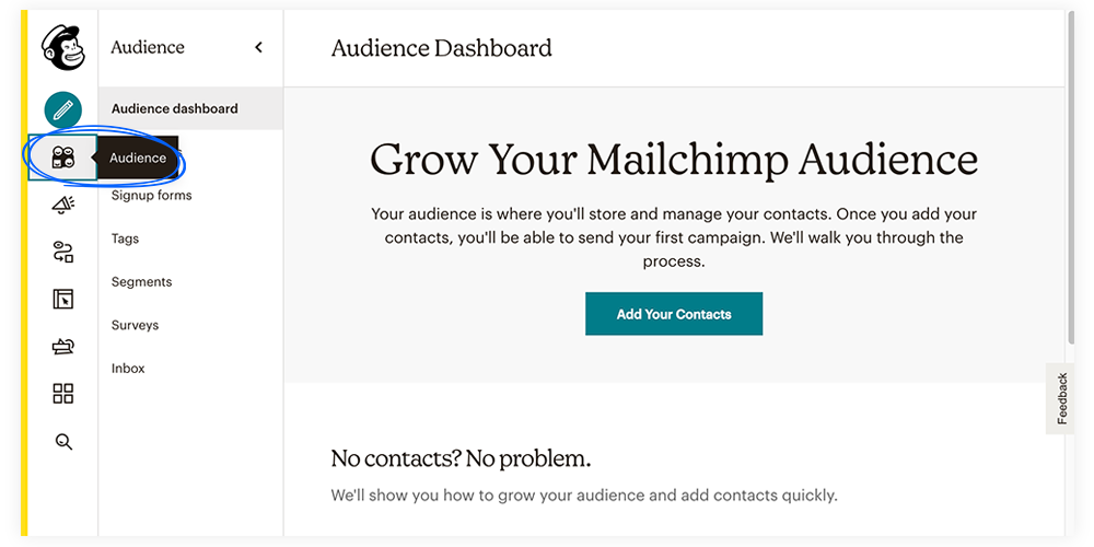 the Audience button found in the left sidebar of Mailchimp