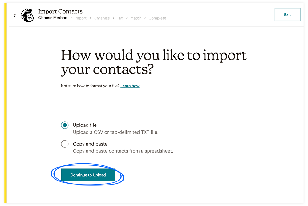 Importing contacts in Mailchimp