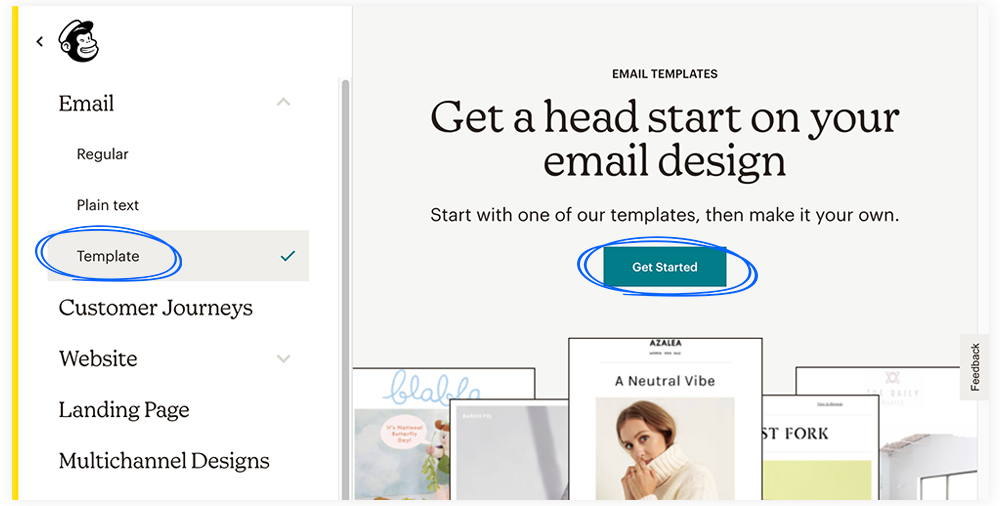 Starting the customization of the template in Mailchimp