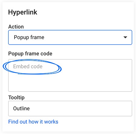 Pop-up frame action using the hyperlink function in Design Studio