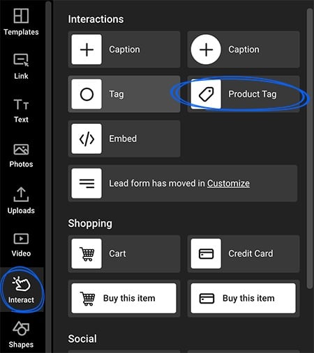 Adding the product tag button in the left sidebar in Design Studio