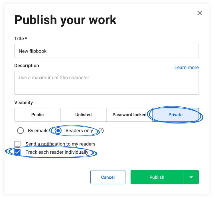 publishing a flipbook for readers only and tracking readers individually
