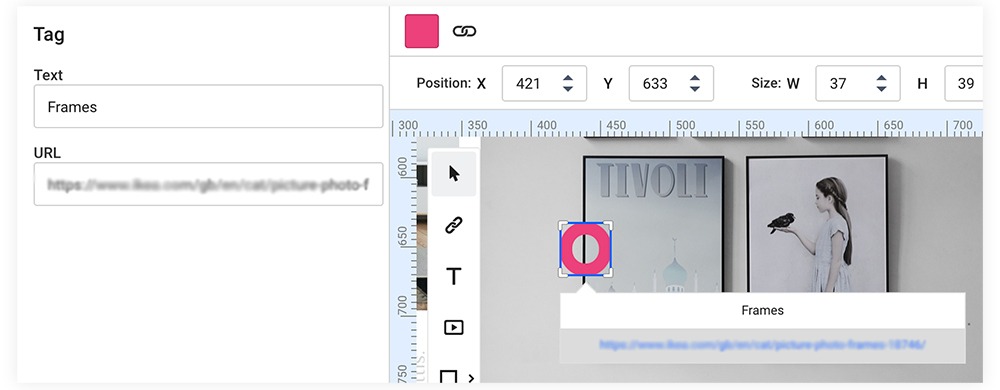 Tags in action when clicked presented in Design Studio
