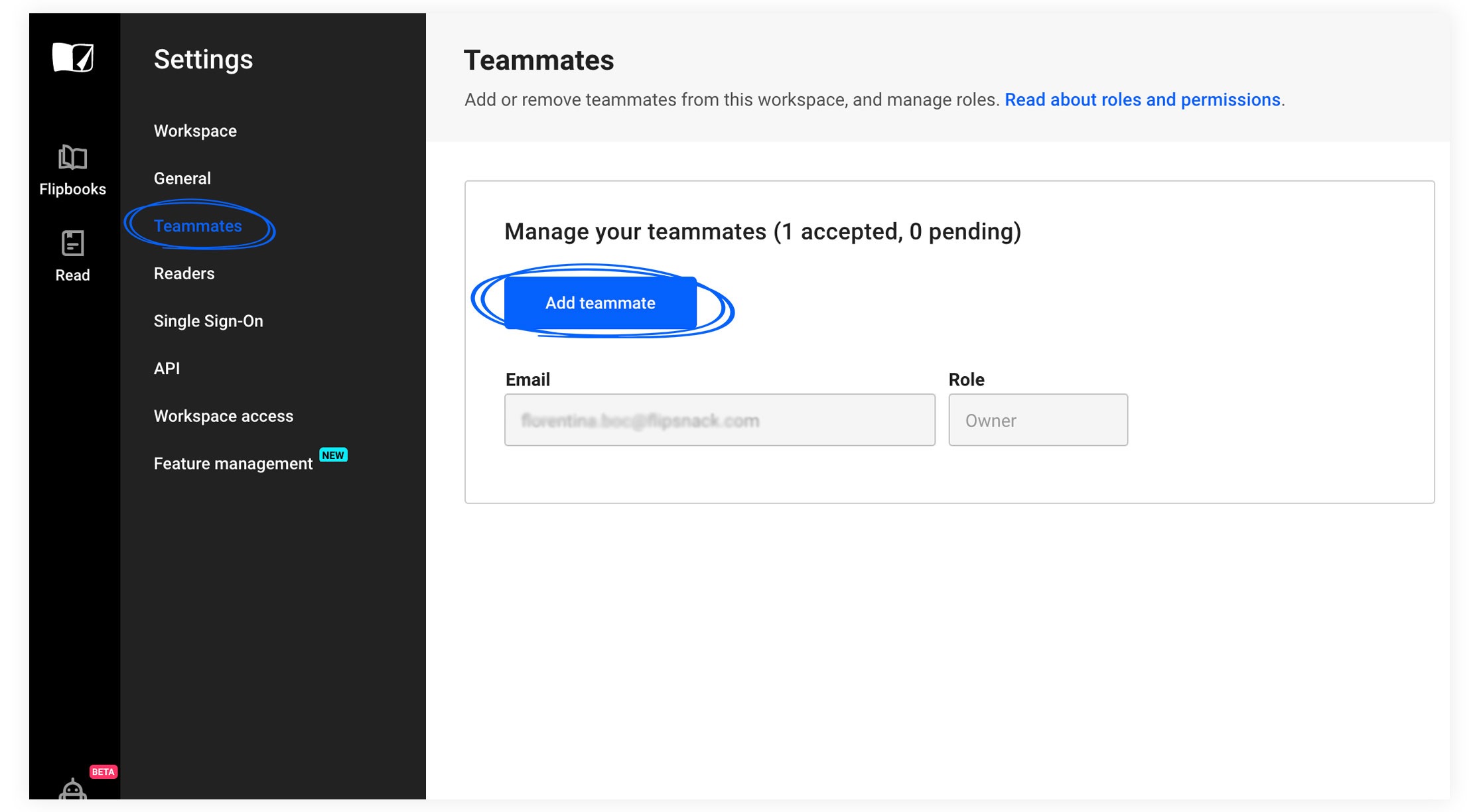 Adding team members in Flipsnack