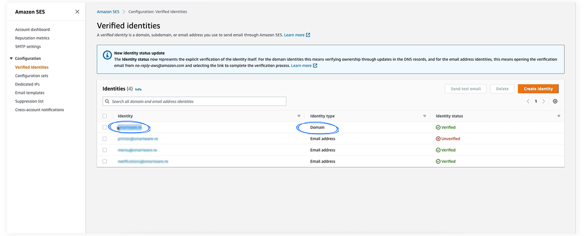 Domain in Amazon SES